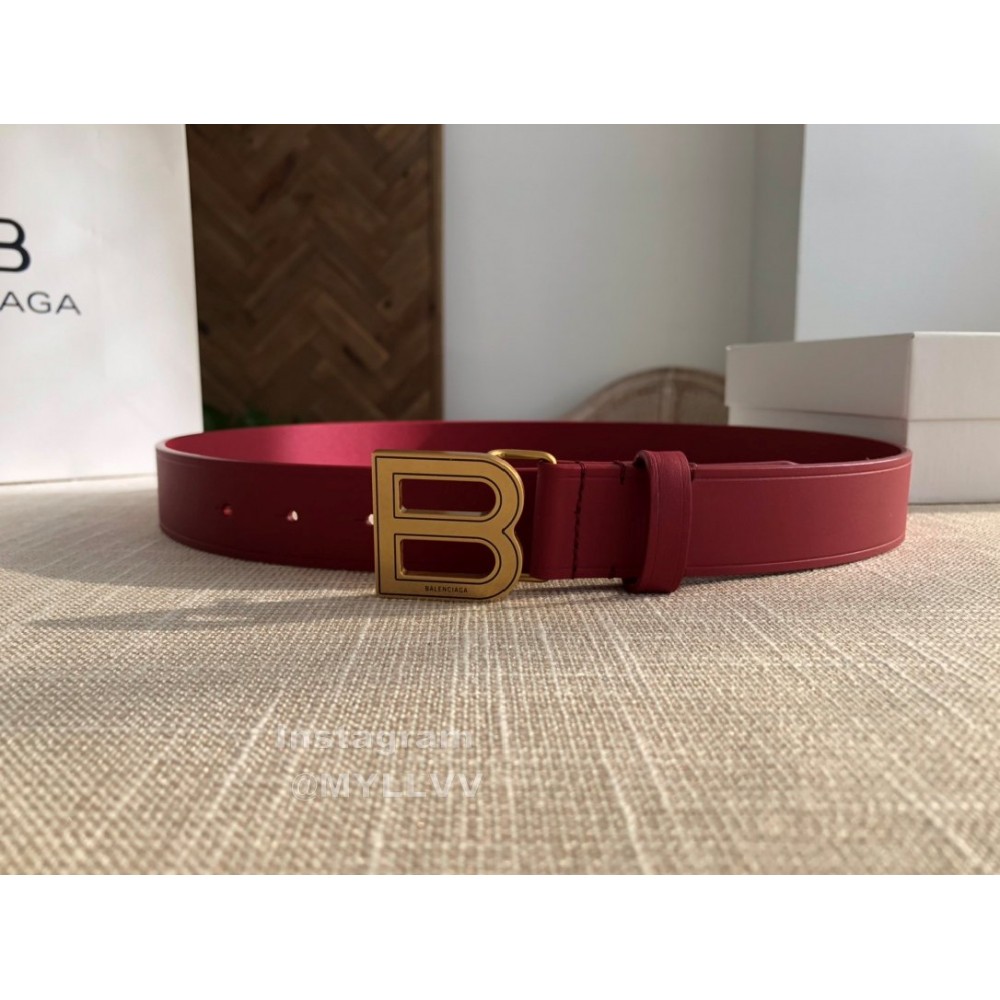 Balenciaga Hourglass Leather Vintage Copper Buckle 30mm Belts Red
