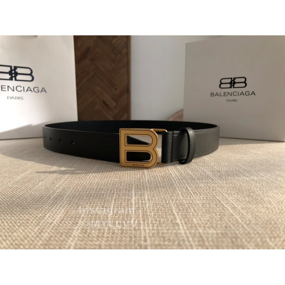 Balenciaga Hourglass Leather Vintage Copper Buckle 30mm Belts Black