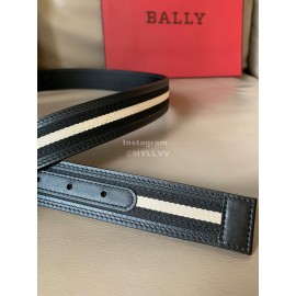 Bally Calf Leather Stripe Double B-Shaped Buckle 34mm Belt Black