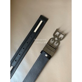 Bally Calf Leather Stripe Double B-Shaped Buckle 34mm Belt Black