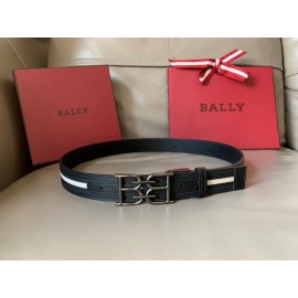 Bally Calf Leather Stripe Double B-Shaped Buckle 34mm Belt Black