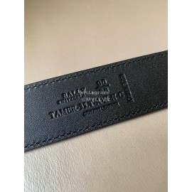 Bally Calf Leather Stripe Double B-Shaped Buckle 34mm Belt Black