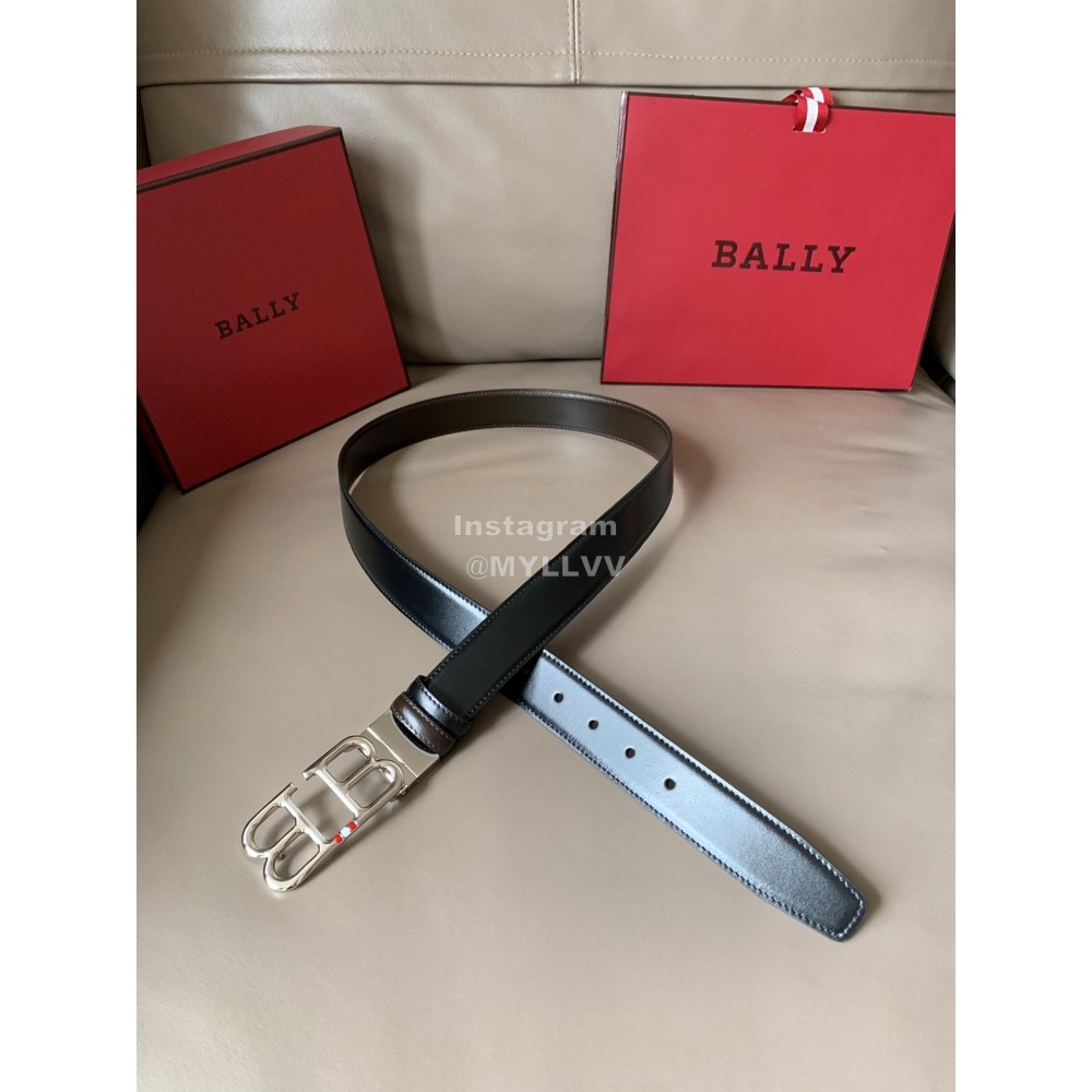 Bally Black Calf Leather Double B-Shaped Buckle 34mm Belt