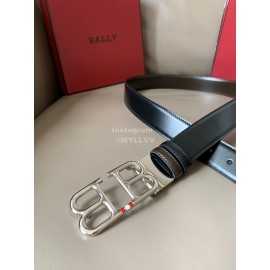 Bally Black Calf Leather Double B-Shaped Buckle 34mm Belt