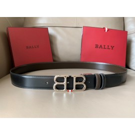 Bally Black Calf Leather Double B-Shaped Buckle 34mm Belt