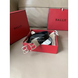 Bally Calf Leather Double B-Shaped Buckle 34mm Belt Black
