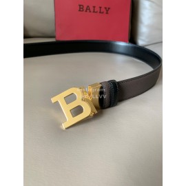 Bally Calf Leather Gold Metal B-Shaped Buckle 34mm Belt Coffee