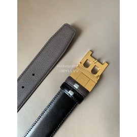 Bally Calf Leather Gold Metal B-Shaped Buckle 34mm Belt Coffee