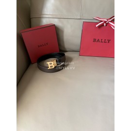 Bally Calf Leather Gold Metal B-Shaped Buckle 34mm Belt Coffee