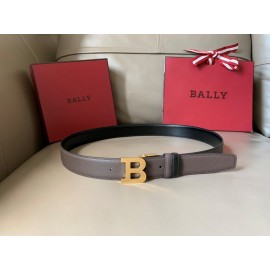 Bally Calf Leather Gold Metal B-Shaped Buckle 34mm Belt Coffee