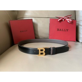 Bally Calf Leather Gold Metal B-Shaped Buckle 34mm Belt Coffee