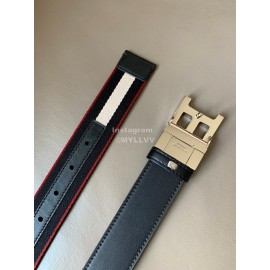 Bally Calf Leather Stripe Silver B Buckle 34mm Belt Black