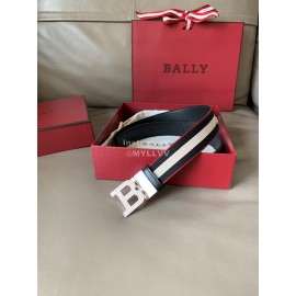 Bally Calf Leather Stripe Silver B Buckle 34mm Belt Black