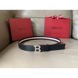 Bally Calf Leather Stripe Silver B Buckle 34mm Belt Black