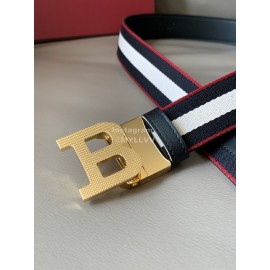 Bally Calf Leather Stripe Gold B Buckle 34mm Belt Black