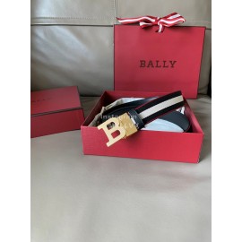 Bally Calf Leather Stripe Gold B Buckle 34mm Belt Black