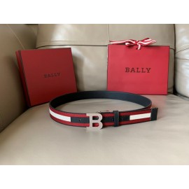 Bally Calf Leather Stripe Silver B Buckle 34mm Belt Red