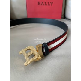 Bally Calf Leather Stripe Gold B Buckle 34mm Belt Red