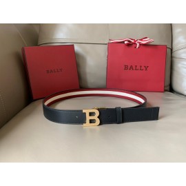 Bally Calf Leather Stripe Gold B Buckle 34mm Belt Red