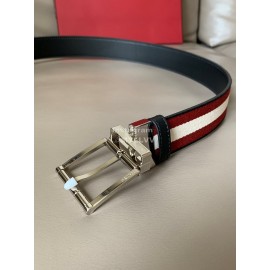 Bally Calf Leather Stripe Silver Pin Buckle 34mm Red Belt 