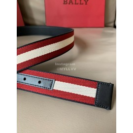 Bally Calf Leather Stripe Silver Pin Buckle 34mm Red Belt 