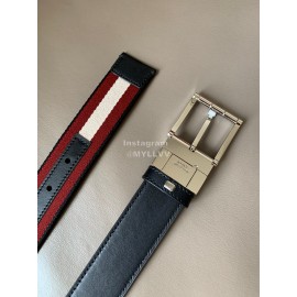 Bally Calf Leather Stripe Silver Pin Buckle 34mm Red Belt 