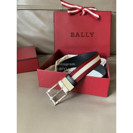 Bally Calf Leather Stripe Silver Pin Buckle 34mm Red Belt 