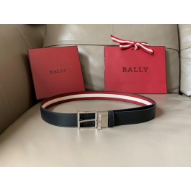 Bally Calf Leather Stripe Silver Pin Buckle 34mm Red Belt 