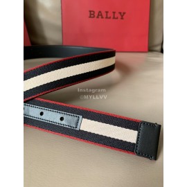 Bally Calf Leather Stripe Silver Pin Buckle 34mm Belt Black