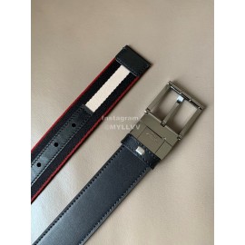 Bally Calf Leather Stripe Silver Pin Buckle 34mm Belt Black