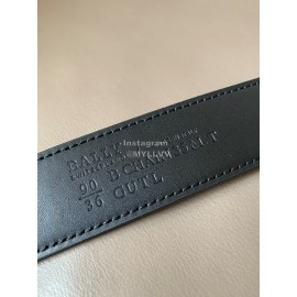 Bally Calf Leather Stripe Silver Pin Buckle 34mm Belt Black