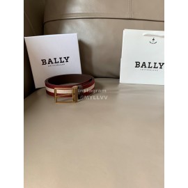 Bally Red Calf Leather Stripe Gold Pin Buckle 34mm Belt