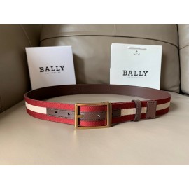 Bally Red Calf Leather Stripe Gold Pin Buckle 34mm Belt