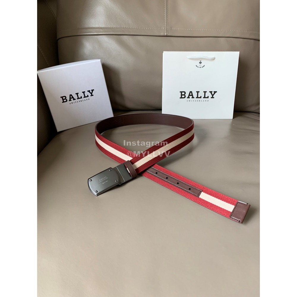 Bally Canvas Calf Leather Stripe 34mm Leisure Belt Red