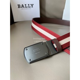 Bally Canvas Calf Leather Stripe 34mm Leisure Belt Red