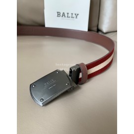 Bally Canvas Calf Leather Stripe 34mm Leisure Belt Red