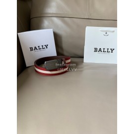 Bally Canvas Calf Leather Stripe 34mm Leisure Belt Red