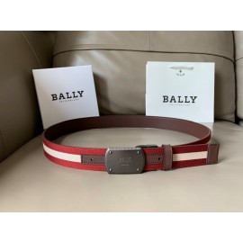 Bally Canvas Calf Leather Stripe 34mm Leisure Belt Red