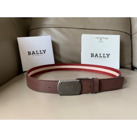 Bally Canvas Calf Leather Stripe 34mm Leisure Belt Red