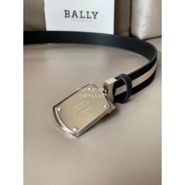 Bally Canvas Calf Leather Stripe 34mm Leisure Belt Black