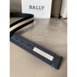 Bally Canvas Calf Leather Stripe 34mm Leisure Belt Black