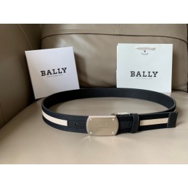 Bally Canvas Calf Leather Stripe 34mm Leisure Belt Black