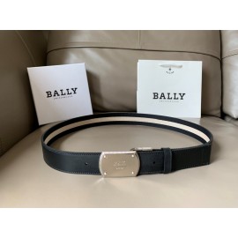Bally Canvas Calf Leather Stripe 34mm Leisure Belt Black