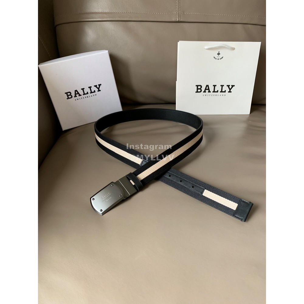 Bally Canvas Calf Leather Stripe 34mm Leisure Belt 