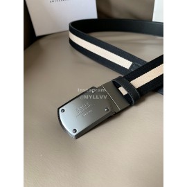 Bally Canvas Calf Leather Stripe 34mm Leisure Belt 