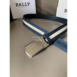 Bally Canvas Calf Leather Stripe 34mm Leisure Belt Blue
