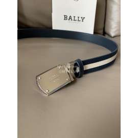 Bally Canvas Calf Leather Stripe 34mm Leisure Belt Blue