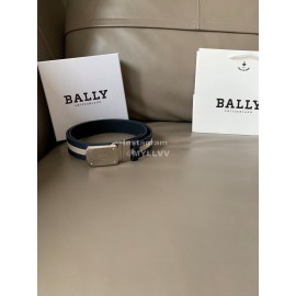 Bally Canvas Calf Leather Stripe 34mm Leisure Belt Blue