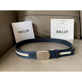 Bally Canvas Calf Leather Stripe 34mm Leisure Belt Blue