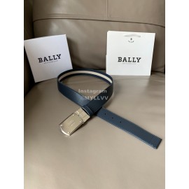Bally Canvas Calf Leather Stripe 34mm Leisure Belt Blue